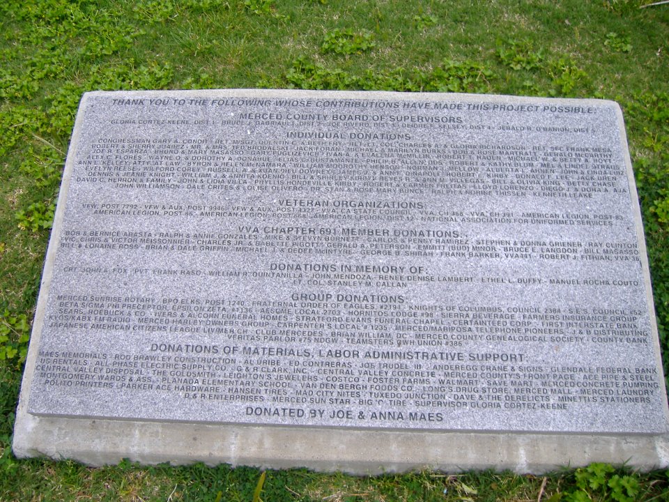 List of donations, Merced County Veterans Memorial, California - 20060409