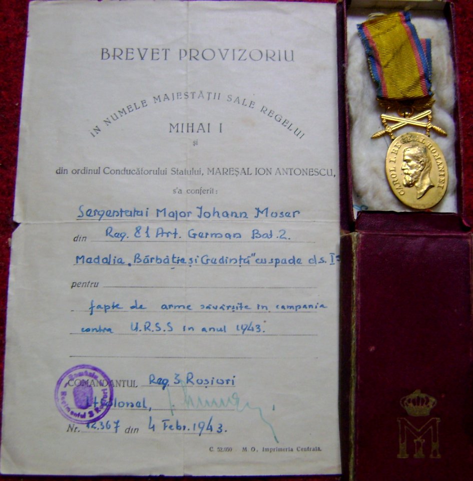 Medaille Barbatie si Credinta mit Verleihungsurkunde