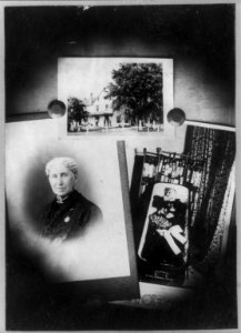 Annie Wittenmyer, group of three photos- bust portrait; on porch of house; lying in casket LCCN2005689550