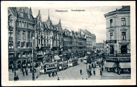 Anonymer Fotograf PC Hannover. Bahnhofstraße. Bildseite Blick vom Kröpcke, Straßenbahnen, um 1910