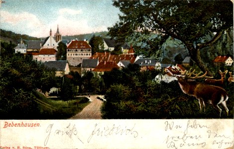 Ansicht von Bebenhausen mit Hirschen (AK 997 H Sting)