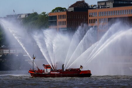Fire ship water fountains port