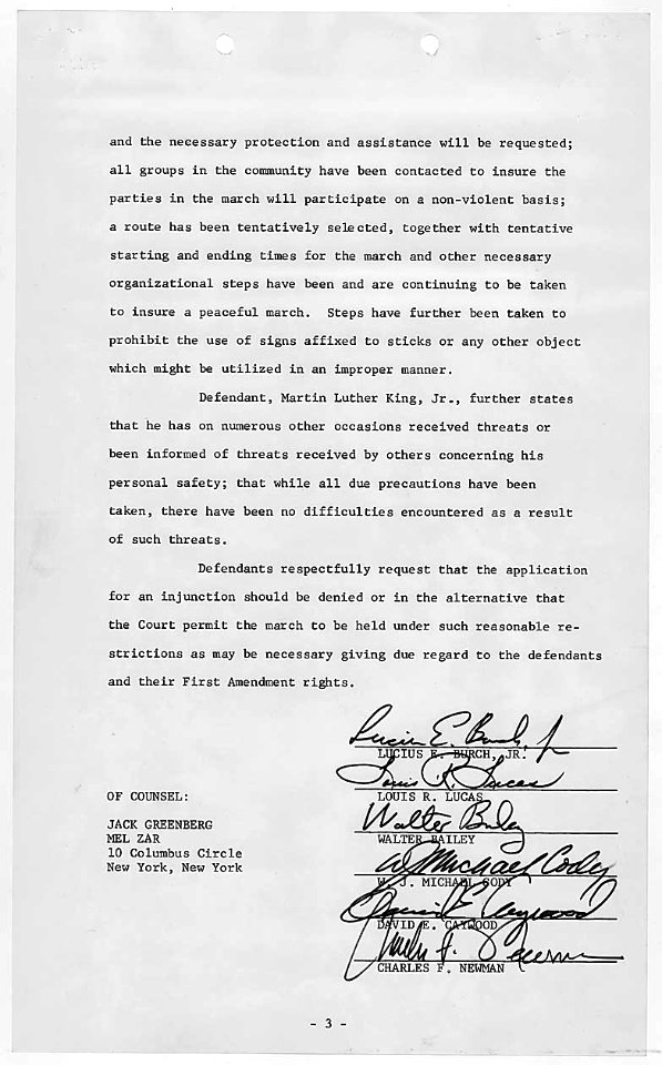 Answer to Plaintiff from City of Memphis vs. Martin Luther King, Jr, 1968 - 1968 (page 3 of 3) (4265614565)