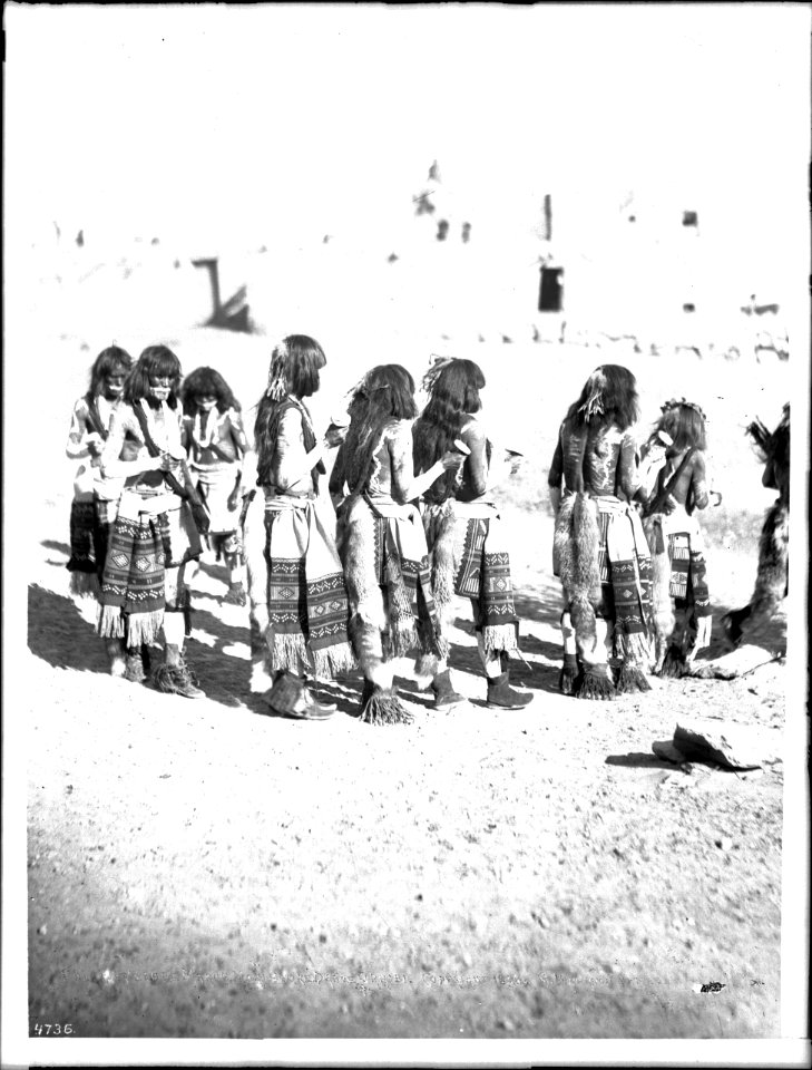 Antelope priests marching in the Snake Dance Ceremony at Oraibi, Arizona, ca.1896 (CHS-4736)
