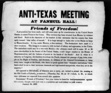 Anti-Texas Meeting at Faneuil Hall!, Friends of Freedom! ... Jan. 24, 1838 LCCN2005678048