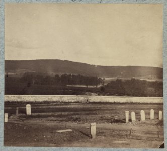 Antietam Cemetery in foreground, South Mountain in background - gap shows location of Signal Station during battle. View taken after the war LCCN2012647749