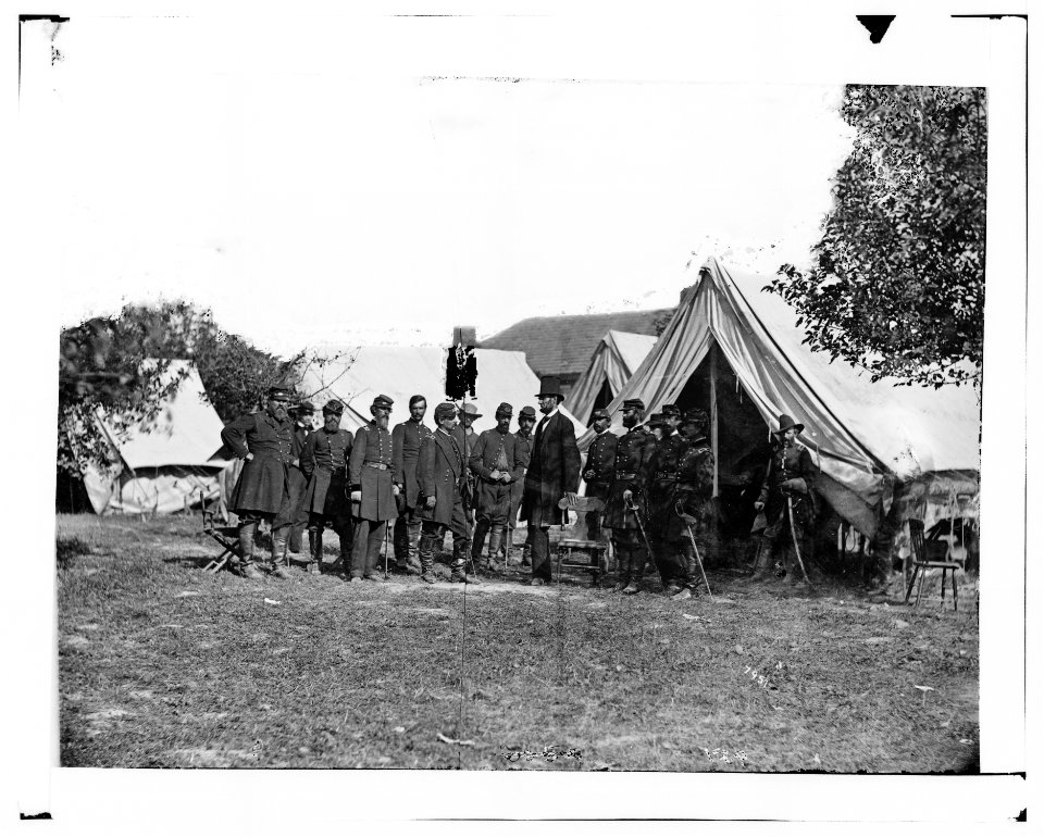 Antietam, Md. President Lincoln with Gen. George B. McClellan and group of officers LOC cwpb.04352