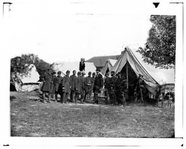 Antietam, Md. President Lincoln with Gen. George B. McClellan and group of officers LOC cwpb.04352