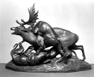 Antoine-Louis Barye - Deer Brought Down by Three Hounds of Algeria - Walters 27126