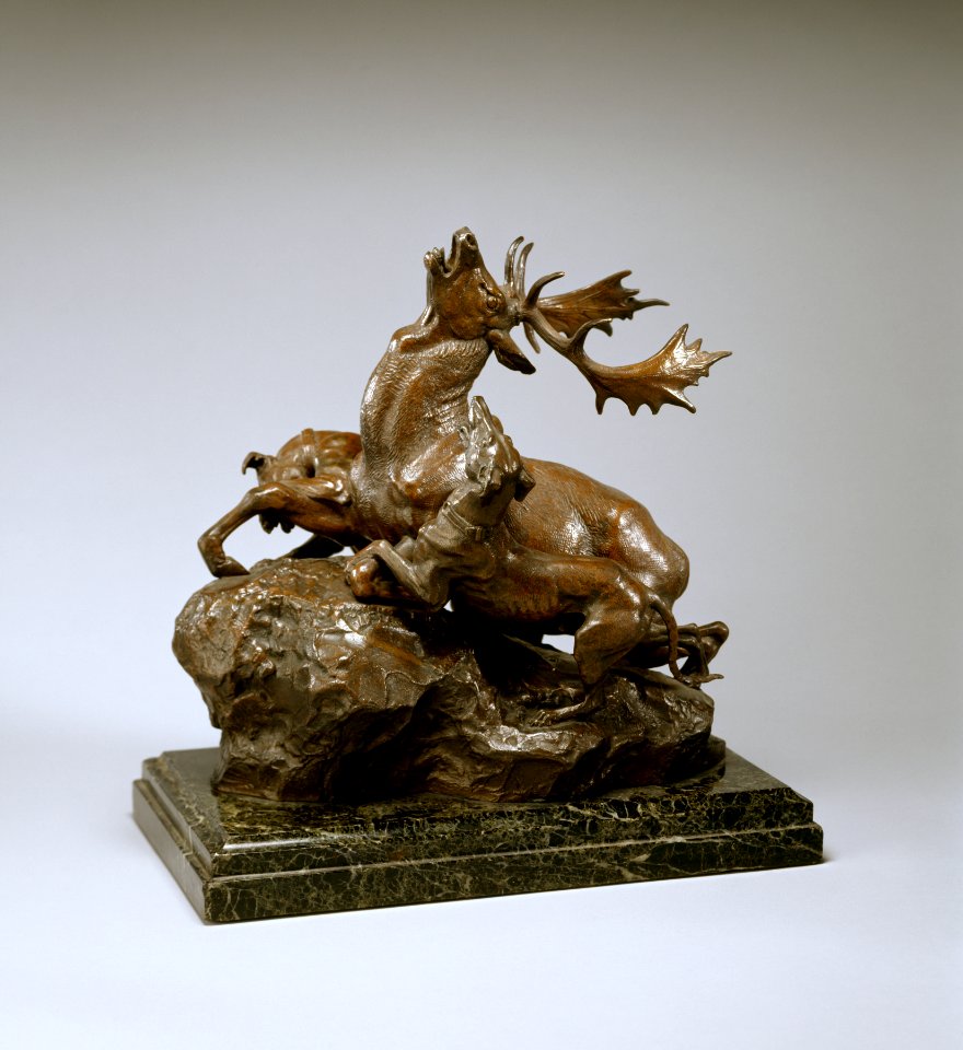 Antoine-Louis Barye - Fallow Deer Attacked by Two Algerian Greyhounds - Walters 27147 - Profile
