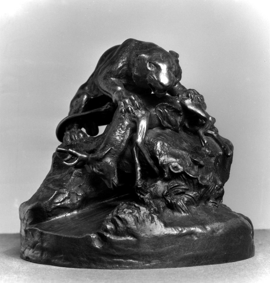 Antoine-Louis Barye - Panther and Deer on a Rock - Walters 27110