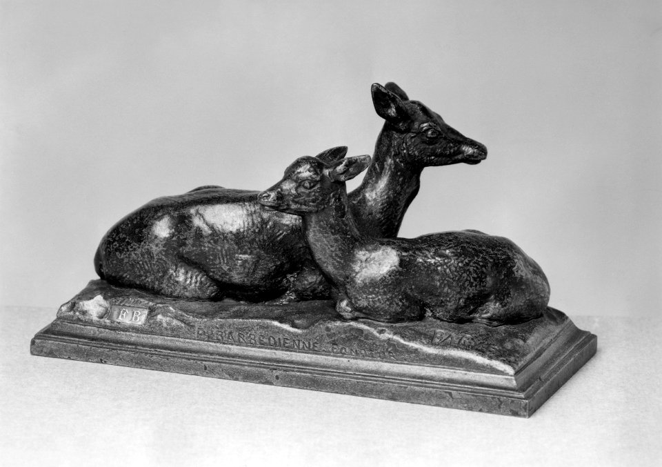 Antoine-Louis Barye - Reclinging Doe and Faun - Walters 2729