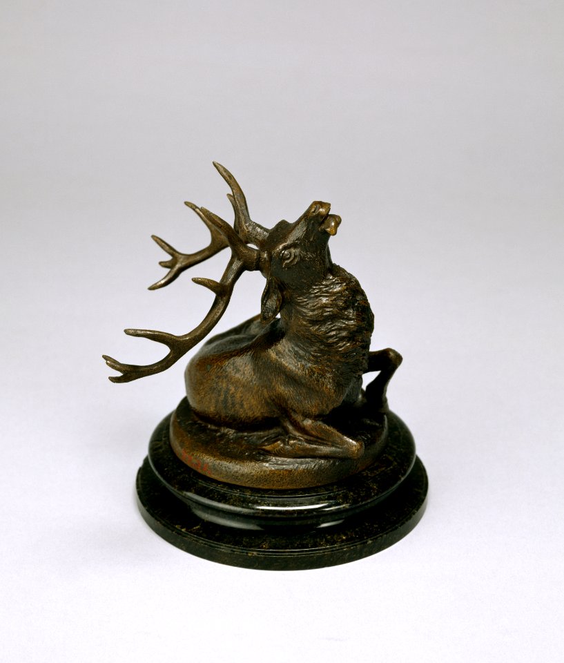 Antoine-Louis Barye - Seated Elk; Fallen Stag - Walters 2733 - Profile