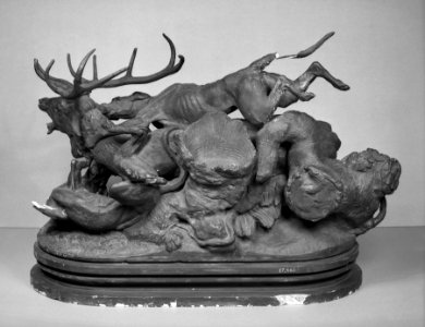 Antoine-Louis Barye - Stag Attacked by Dogs - Walters 27460 - Left