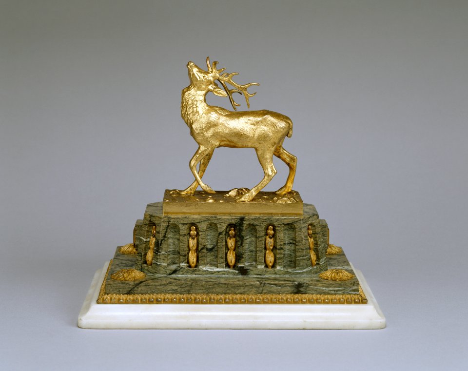 Antoine-Louis Barye - Stag with Head Raised Upwards; Stag Feeding - Walters 2775 - Profile