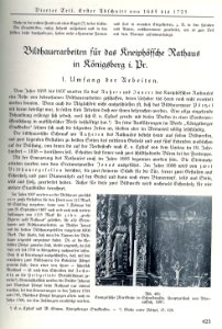 Anton ULBRICH, Geschichte der Bildhauerkunst in Ostpreußen, Gräfe und Unzer, Königsberg 1926, S. 423 Bildhauerarbeiten für das Kneiphöfsche Rathaus in Königsberg i. Pr