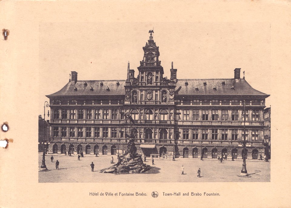 Antuérpia, Bélgica, inicio do Sec. XX, Hôtel de Ville et Fontaine Brabo, Arquivo de Villa Maria, Angra do Heroísmo, Açores.