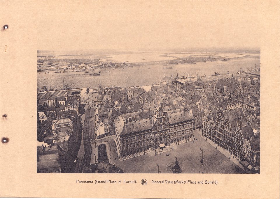 Antuérpia, Bélgica, inicio do Sec. XX, Panorama da Grand Place et Escaut, Arquivo de Villa Maria, Angra do Heroísmo, Açores.