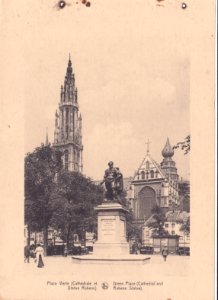 Antuérpia, Bélgica, inicio do Sec. XX, Place Verte, Cathédrale et Statue Rubens, Arquivo de Villa Maria, Angra do Heroísmo, Açores. photo