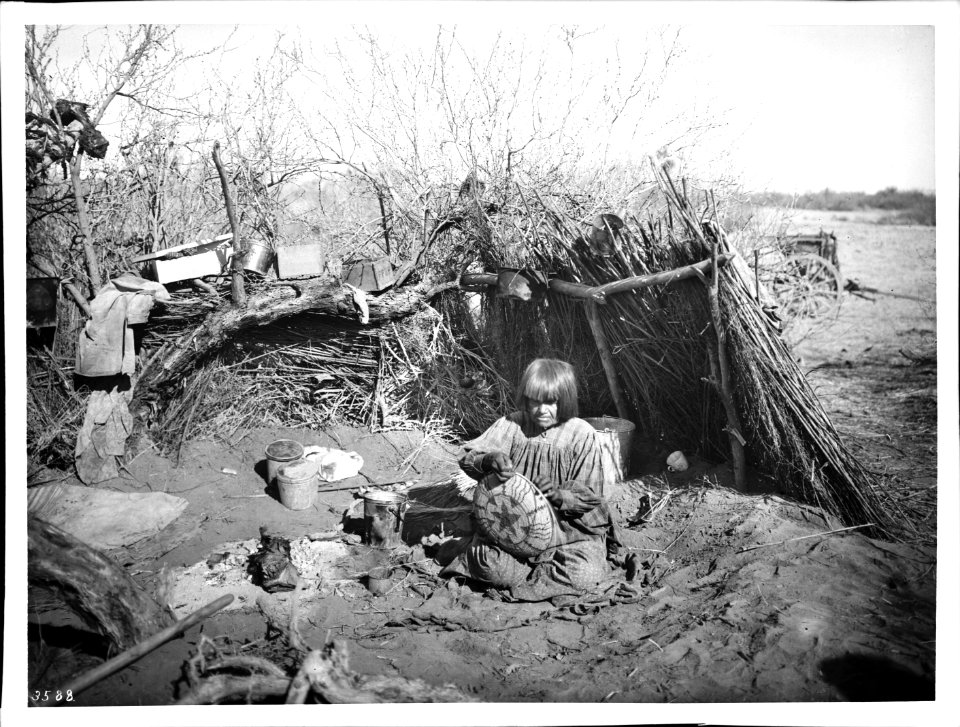 Apache Indian woman basket maker, ca.1900 (CHS-3588)