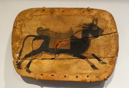 Apis Bull carrying Mummy, coffin foot panel, Egyptian, Third Intermediate or Late Period, Dynasty 22 or later, after 945 BC, painted wood - Sackler Museum - Harvard University - DDSC01853 photo