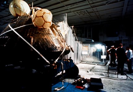 Apollo 11 spacecraft Command Module aboard USS Hornet (25954195723)