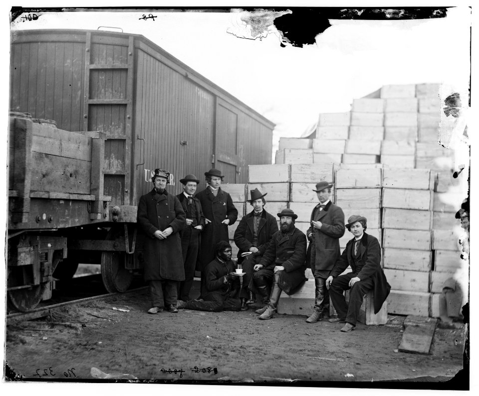 Aquia Creek Landing, Va. Clerks of the Commissary Depot by railroad car and packing cases LOC cwpb.03974