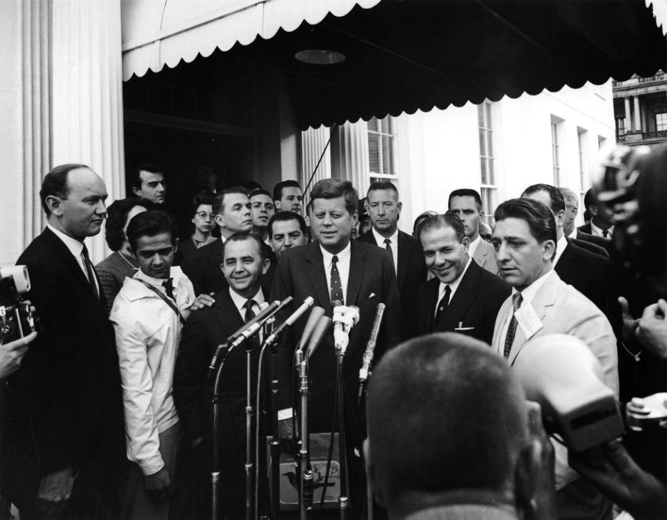 AR7144-N. President John F. Kennedy and President João Goulart of Brazil Speak to Press
