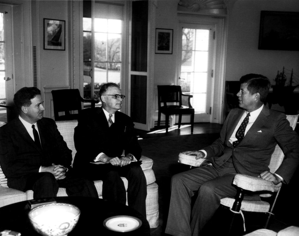 AR7025-A. President John F. Kennedy Meets with Education Officials
