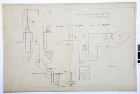 Arbetsritning för fastigheten nr 4 Hamngatan. Ytterportens gångjärn - Hallwylska museet - 105259