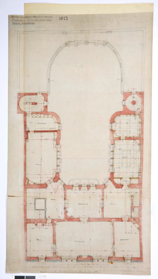Arbetsritning, fastigheten nr 4 Hamngatan. Festvåningen - Hallwylska museet - 105264