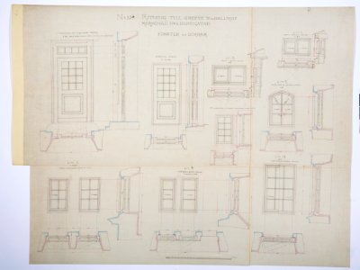 Arbetsritning, fastigheten nr 4 Hamngatan. Fönster och dörrar - Hallwylska museet - 105276 photo