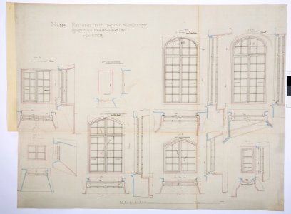 Arbetsritning, fastigheten nr 4 Hamngatan. Fönster - Hallwylska museet - 105275