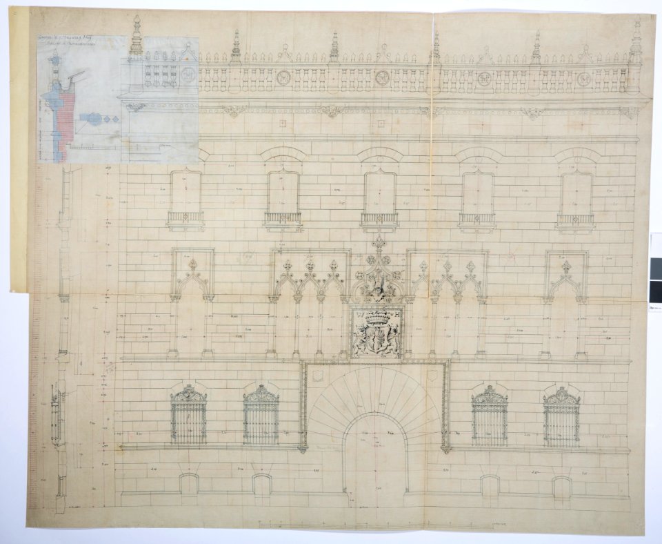 Arbetsritning, fastigheten nr 4 Hamngatan. Fasad - Hallwylska museet - 105265