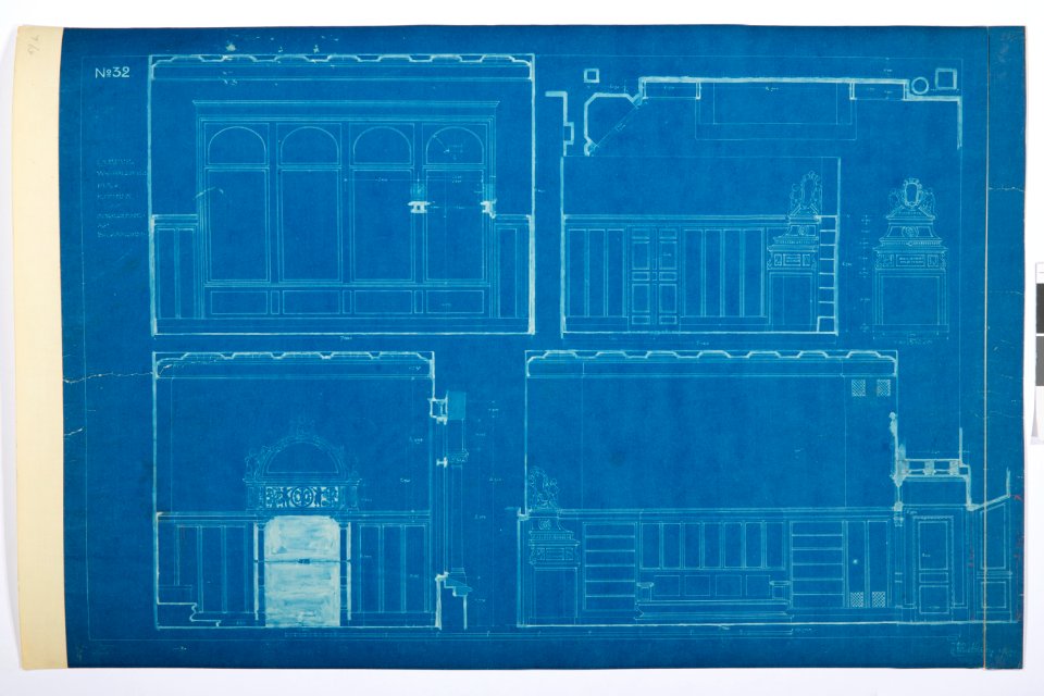 Arbetsritningar, fastigheten nr 4 Hamngatan. Inredning av biljarden - Hallwylska museet - 105313