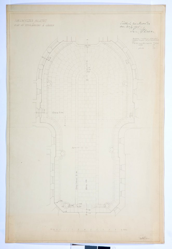 Arbetsritning, fastigheten nr 4 Hamngatan. Stenläggning å gård och terrass - Hallwylska museet - 105292