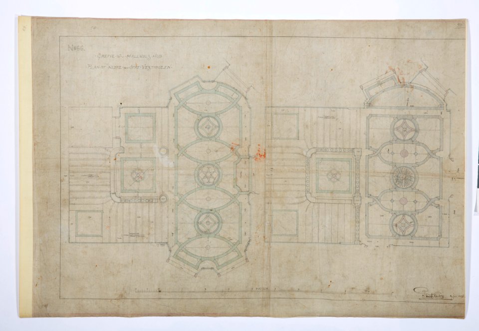 Arbetsritningar, fastigheten nr 4 Hamngatan. Nedre och övre vestibulen - Hallwylska museet - 105308