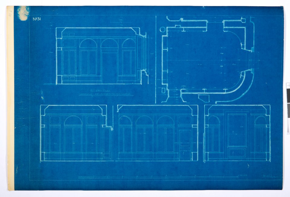 Arbetsritningar, fastigheten nr 4 Hamngatan. Inredning av rummet för samlingarna - Hallwylska museet - 105311