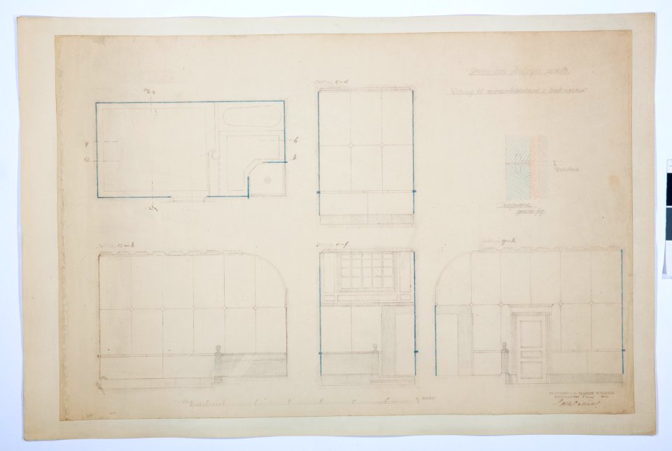 Arbetsritningar, fastigheten nr 4 Hamngatan. Badrummet - Hallwylska museet - 105298