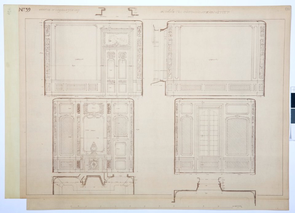 Arbetsritningar, fastigheten nr 4 Hamngatan. Inredning av kabinettet - Hallwylska museet - 105314