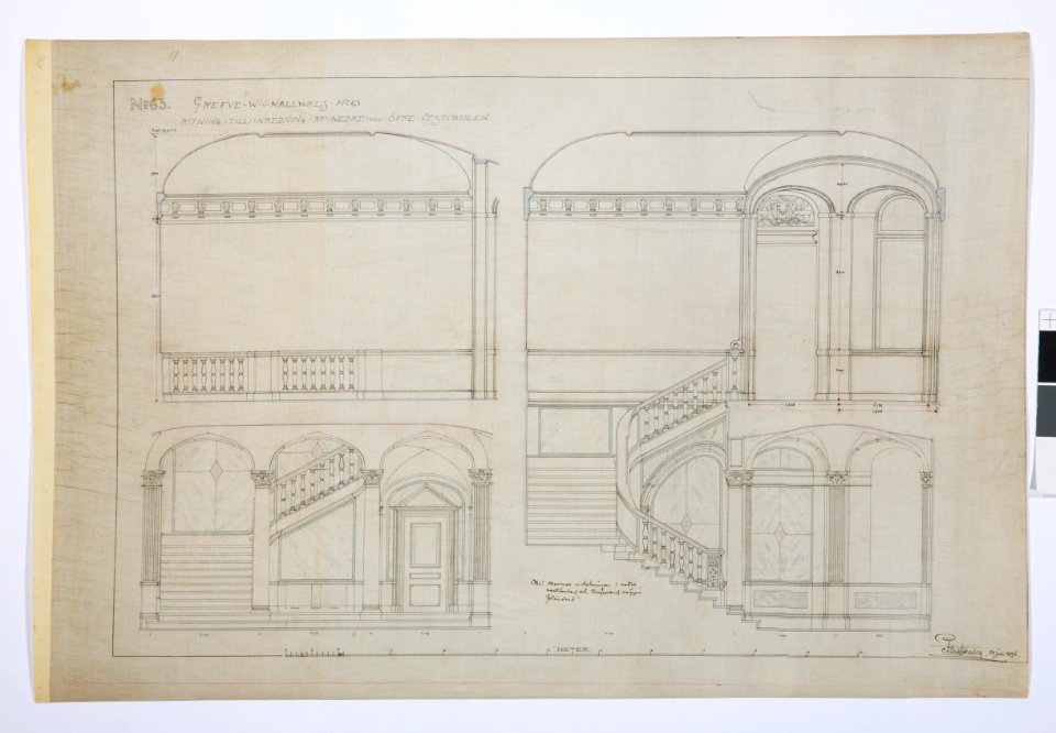 Arbetsritningar, fastigheten nr 4 Hamngatan. Nedre och övre vestibulen - Hallwylska museet - 105309