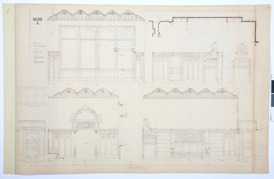 Arbetsritningar, fastigheten nr 4 Hamngatan. Inredning av biljarden - Hallwylska museet - 105312