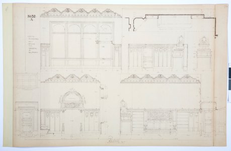 Arbetsritningar, fastigheten nr 4 Hamngatan. Inredning av biljarden - Hallwylska museet - 105312