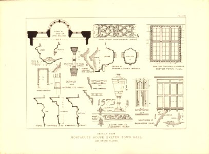 Architecture of the renaissance in England Plate 30 Details from Montacute House, Exeter Town Hall and other places