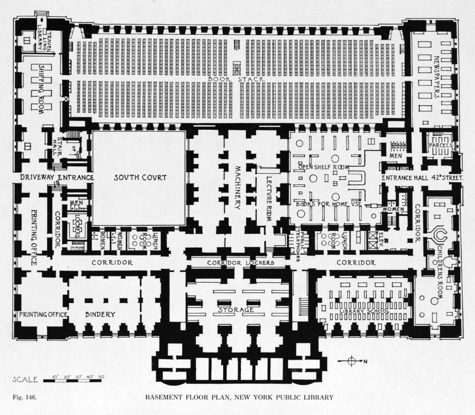 Basement floor plan, New York Public Library (fig. 146) LCCN2007682530