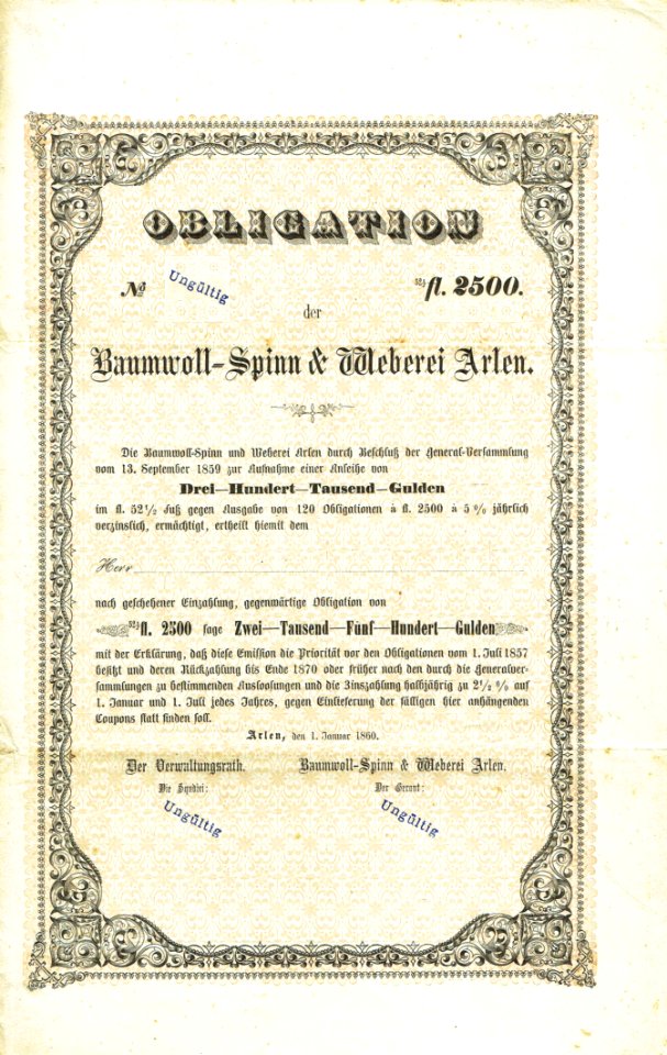 Baumwoll-Spinn&Weberei Arlen 1860