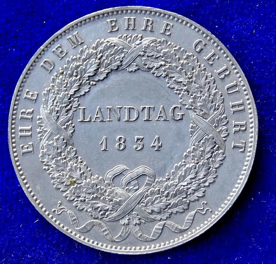 Bavaria Thaler 1834, Diet of the Kingdom (Landtag), uniface Pb-Strike
