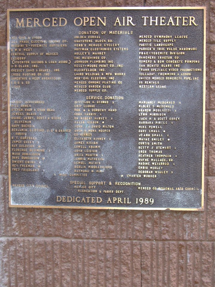 Open-air theater (plaque), Applegate Park - Merced, California