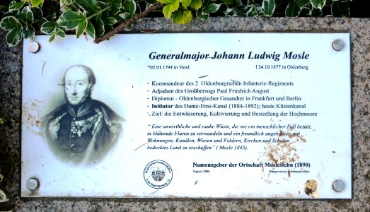 Plakette auf der Grabstelle von Johann Ludwig Mosle