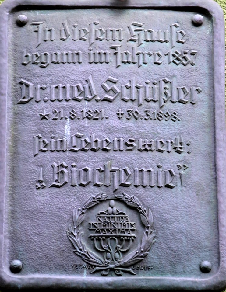 Plakette am Praxengebäude des Homöopathen Schüßler
